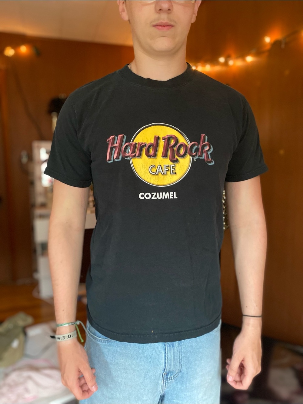 Hard Rock Cafe Cozumel Black Tee with Yellow Logo and Red Accents